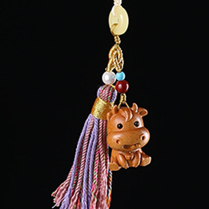 Buddha Stones Sandalwood 12 Chinese Zodiac Blessing Colorful Tassel Accessories Keychain - image 13
