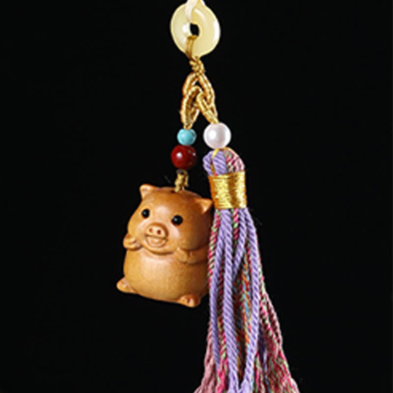 Buddha Stones Sandalwood 12 Chinese Zodiac Blessing Colorful Tassel Accessories Keychain - image 34