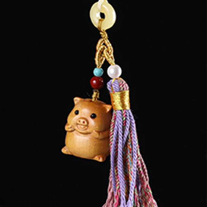 Buddha Stones Sandalwood 12 Chinese Zodiac Blessing Colorful Tassel Accessories Keychain - image 34