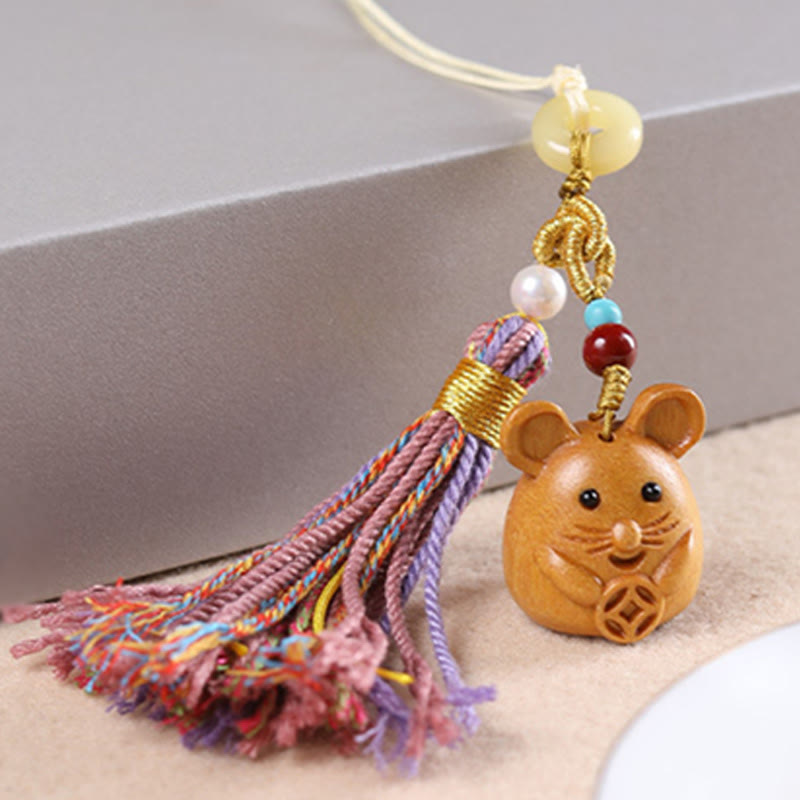 Buddha Stones Sandalwood 12 Chinese Zodiac Blessing Colorful Tassel Accessories Keychain - image 10
