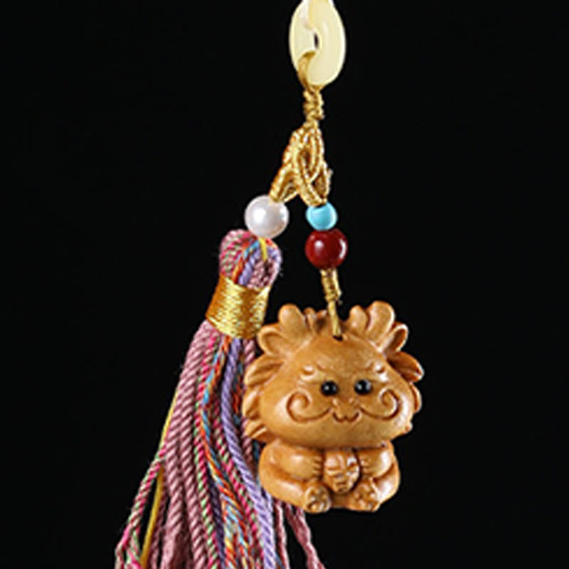 Buddha Stones Sandalwood 12 Chinese Zodiac Blessing Colorful Tassel Accessories Keychain - image 2