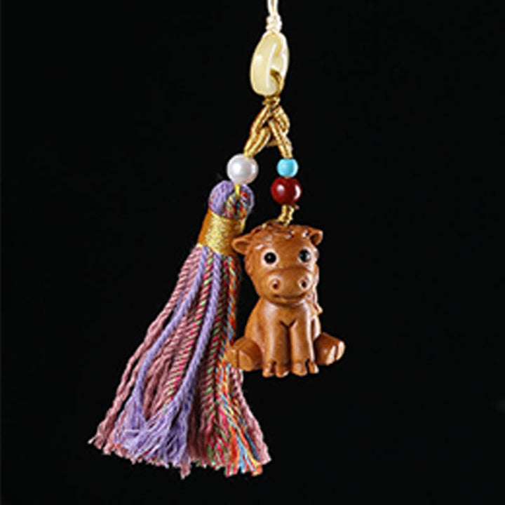 Buddha Stones Sandalwood 12 Chinese Zodiac Blessing Colorful Tassel Accessories Keychain - image 24