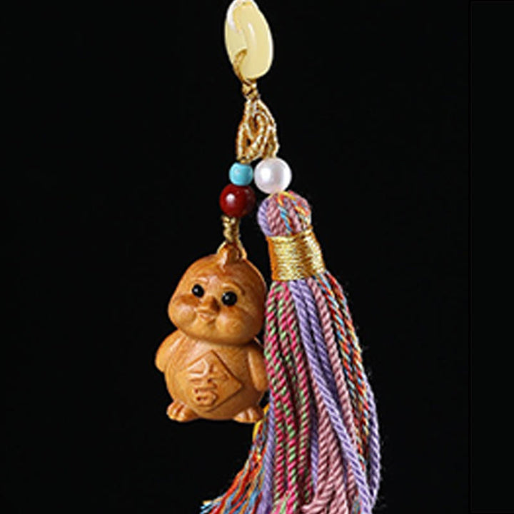 Buddha Stones Sandalwood 12 Chinese Zodiac Blessing Colorful Tassel Accessories Keychain - image 30
