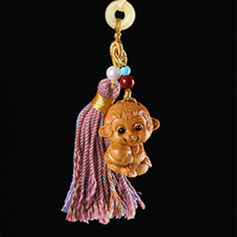 Buddha Stones Sandalwood 12 Chinese Zodiac Blessing Colorful Tassel Accessories Keychain - image 28
