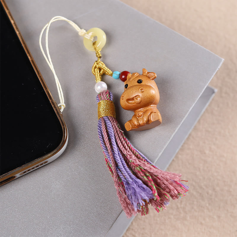 Buddha Stones Sandalwood 12 Chinese Zodiac Blessing Colorful Tassel Accessories Keychain - image 15