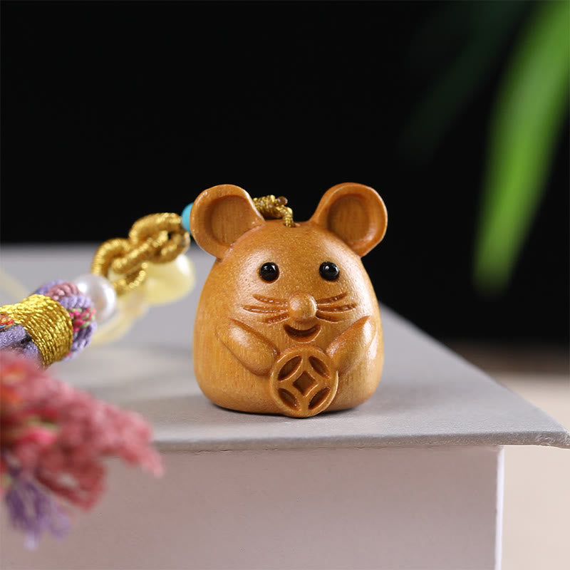 Buddha Stones Sandalwood 12 Chinese Zodiac Blessing Colorful Tassel Accessories Keychain - image 9