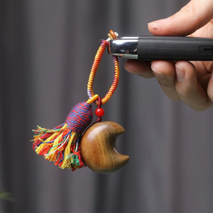 Buddha Stones Tibetan Colored Rope Green Sandalwood Star Moon Peace Key Chain - image 3