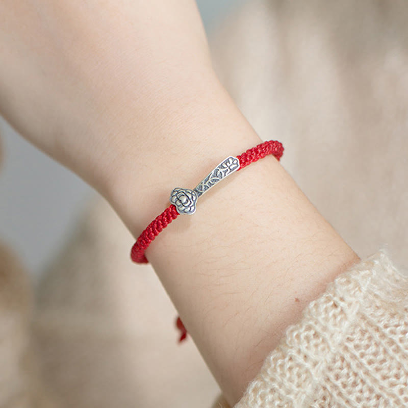 Buddha Stones Retro 925 Sterling Silver Ruyi As One Wishes Red String Braided Luck Bracelet - image 12