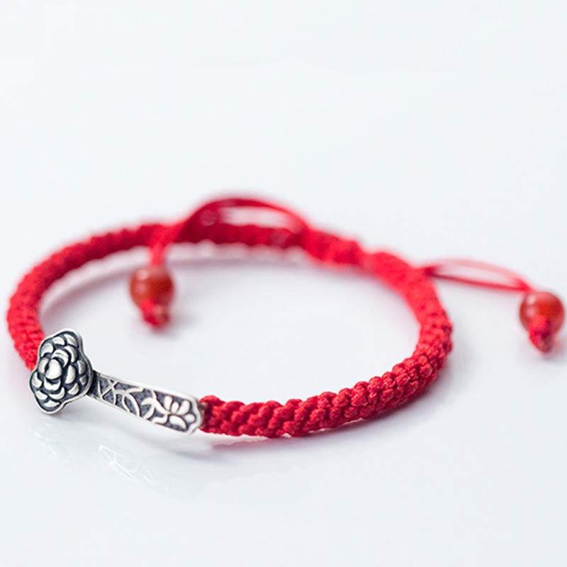 Buddha Stones Retro 925 Sterling Silver Ruyi As One Wishes Red String Braided Luck Bracelet - image 3