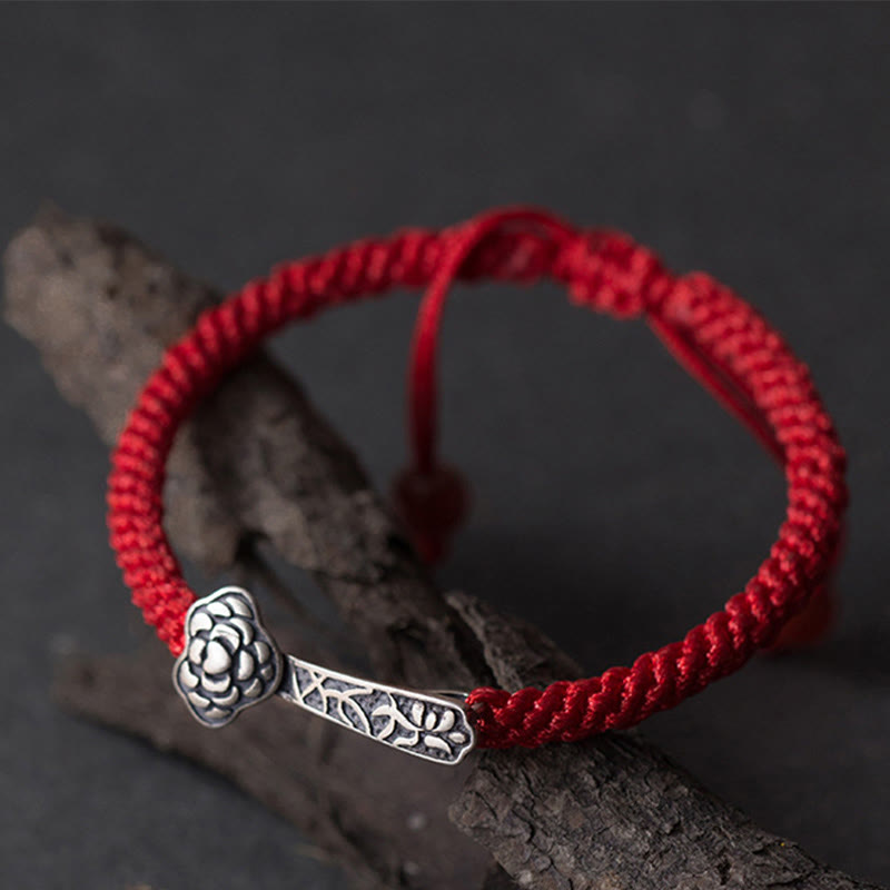 Buddha Stones Retro 925 Sterling Silver Ruyi As One Wishes Red String Braided Luck Bracelet - image 4
