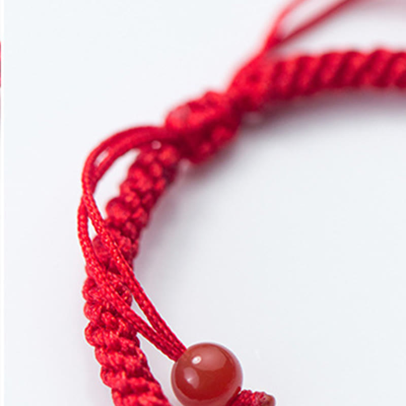 Buddha Stones Retro 925 Sterling Silver Ruyi As One Wishes Red String Braided Luck Bracelet - image 10