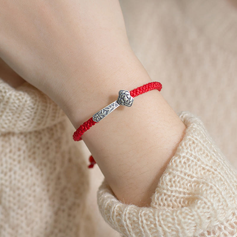 Buddha Stones Retro 925 Sterling Silver Ruyi As One Wishes Red String Braided Luck Bracelet - image 13