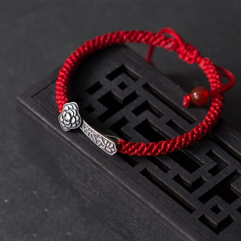 Buddha Stones Retro 925 Sterling Silver Ruyi As One Wishes Red String Braided Luck Bracelet - image 2