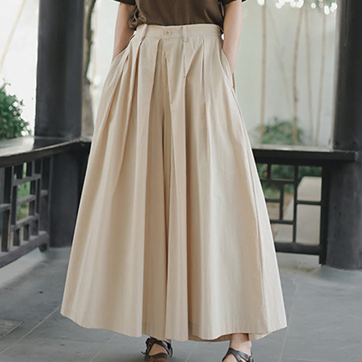 Buddha Stones Casual Plain Loose Cotton Women's Wide Leg Pants With Pockets - image 9