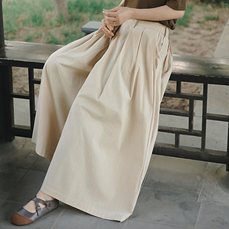 Buddha Stones Casual Plain Loose Cotton Women's Wide Leg Pants With Pockets - image 7
