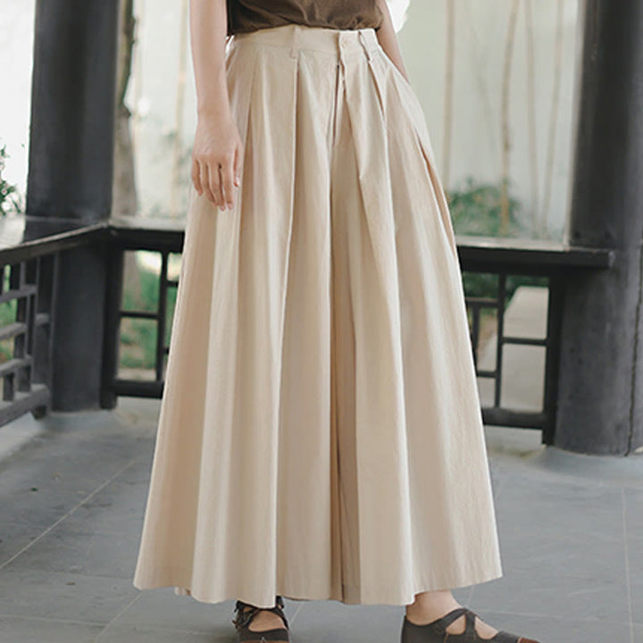 Buddha Stones Casual Plain Loose Cotton Women's Wide Leg Pants With Pockets - image 5