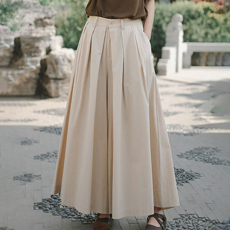 Buddha Stones Casual Plain Loose Cotton Women's Wide Leg Pants With Pockets - Wheat - US12，UK/AU16，EU44 (2XL) - image 1