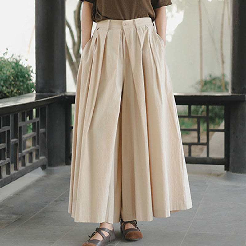 Buddha Stones Casual Plain Loose Cotton Women's Wide Leg Pants With Pockets - image 8