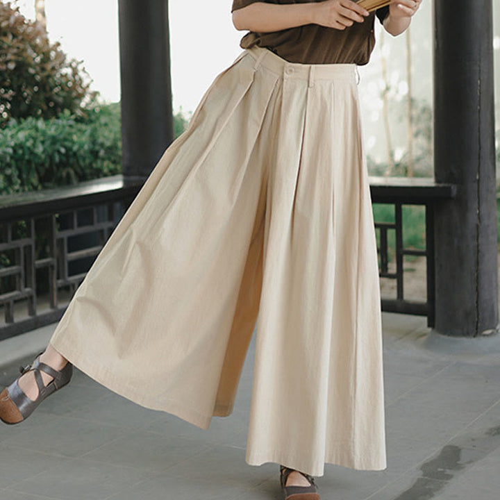 Buddha Stones Casual Plain Loose Cotton Women's Wide Leg Pants With Pockets - image 10