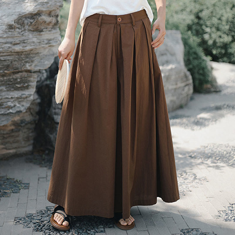Buddha Stones Casual Plain Loose Cotton Women's Wide Leg Pants With Pockets - image 19