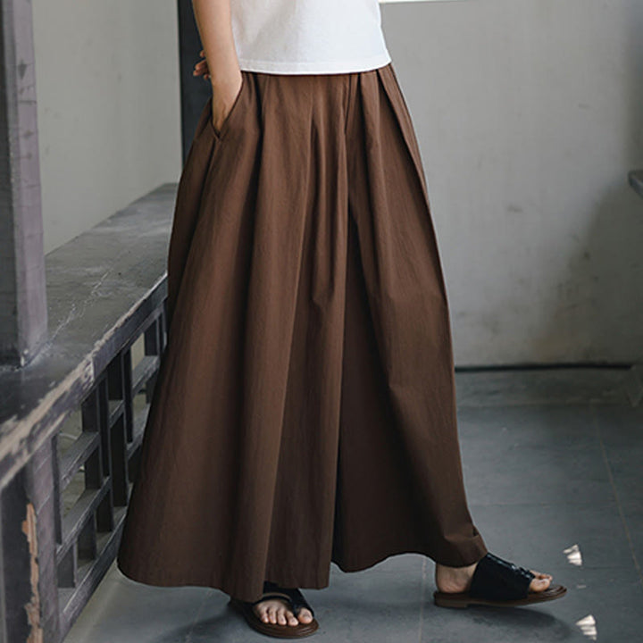 Buddha Stones Casual Plain Loose Cotton Women's Wide Leg Pants With Pockets - image 24
