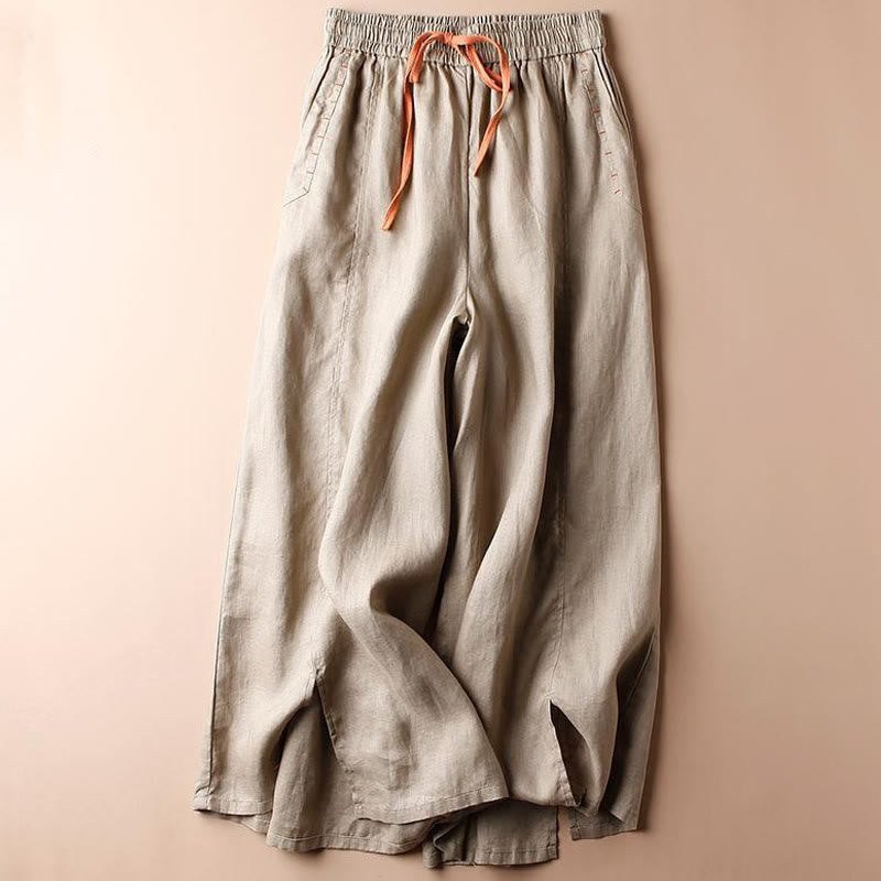 Buddha Stones Casual Cotton Slit Hem Women's 7-8 Length Wide Leg Pants With Pockets - BurlyWood - US8-10，UK/AU12-14，EU40-42 (2XL) - image 8