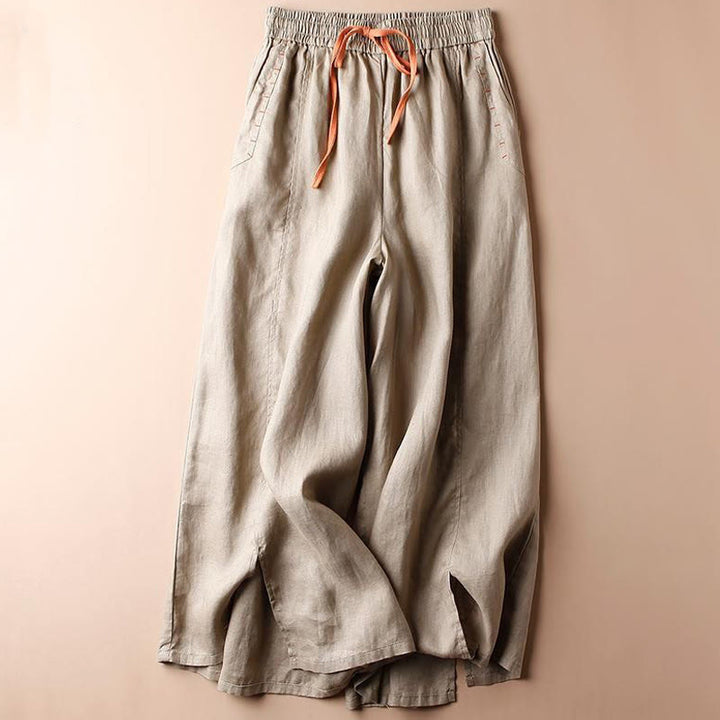 Buddha Stones Casual Cotton Slit Hem Women's 7-8 Length Wide Leg Pants With Pockets - BurlyWood - US8-10，UK/AU12-14，EU40-42 (2XL) - image 8