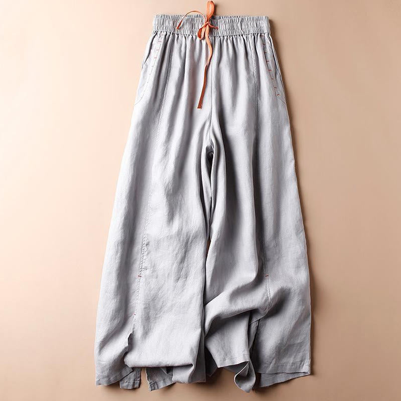 Buddha Stones Casual Cotton Slit Hem Women's 7-8 Length Wide Leg Pants With Pockets - LightSteelBlue - US8-10，UK/AU12-14，EU40-42 (2XL) - image 11