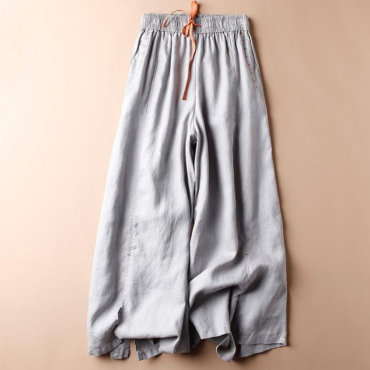 Buddha Stones Casual Cotton Slit Hem Women's 7-8 Length Wide Leg Pants With Pockets - LightSteelBlue - US8-10，UK/AU12-14，EU40-42 (2XL) - image 11