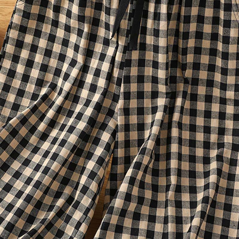 Buddha Stones Casual Cotton Stitching Grid Women's 7-8 Length Wide Leg Pants With Pockets - image 4