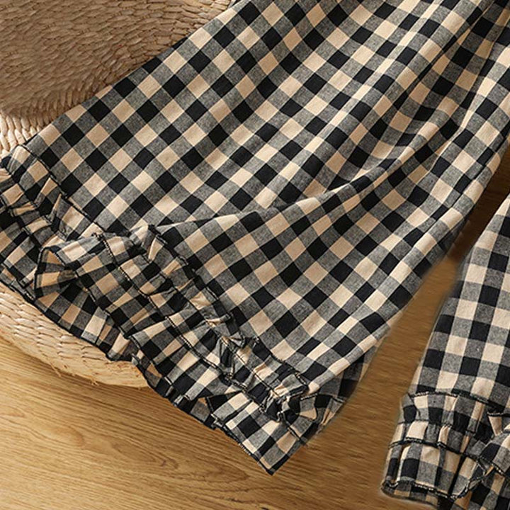 Buddha Stones Casual Cotton Stitching Grid Women's 7-8 Length Wide Leg Pants With Pockets - image 5