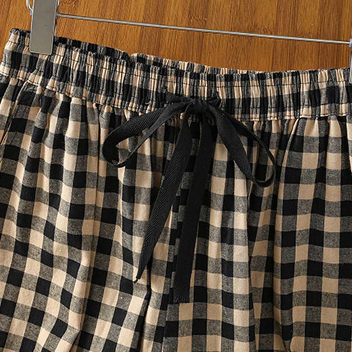 Buddha Stones Casual Cotton Stitching Grid Women's 7-8 Length Wide Leg Pants With Pockets - image 2