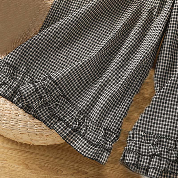 Buddha Stones Casual Cotton Stitching Grid Women's 7-8 Length Wide Leg Pants With Pockets - image 12