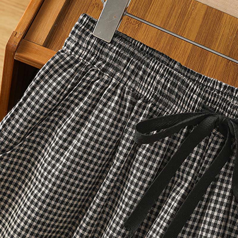 Buddha Stones Casual Cotton Stitching Grid Women's 7-8 Length Wide Leg Pants With Pockets - image 10