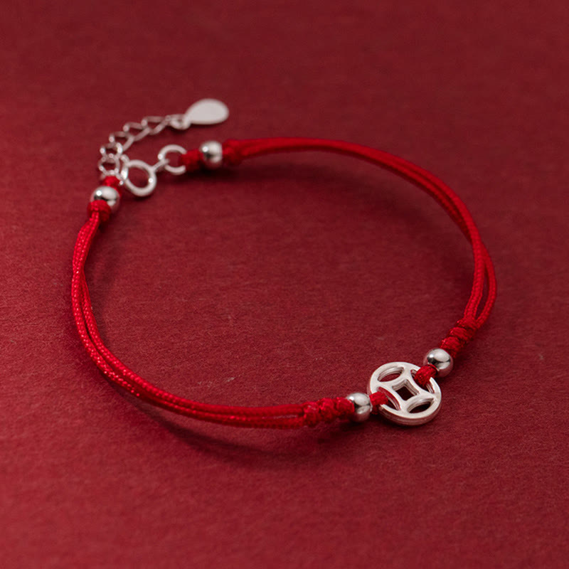 Buddha Stones 925 Sterling Silver Hollow Copper Coin Luck String Bracelet - image 2