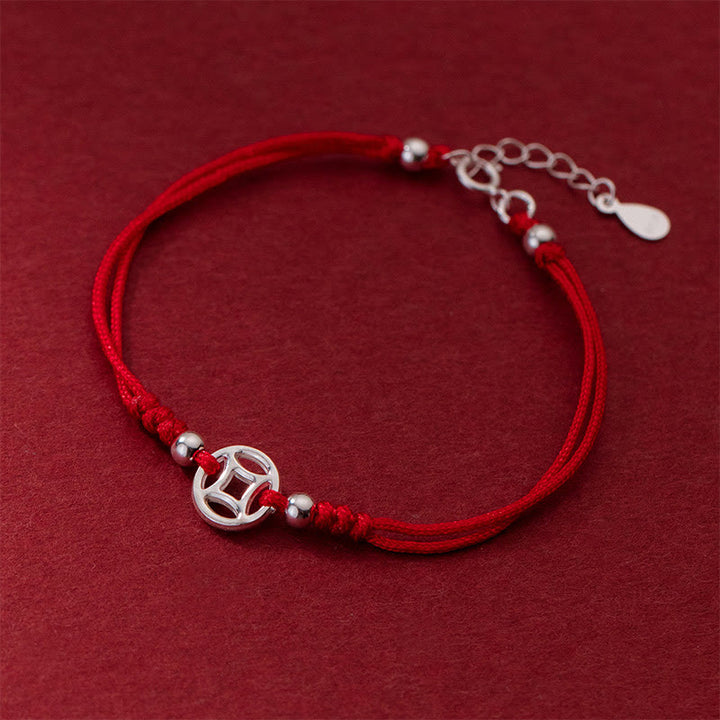 Buddha Stones 925 Sterling Silver Hollow Copper Coin Luck String Bracelet - image 3