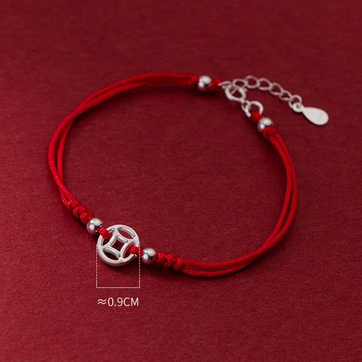 Buddha Stones 925 Sterling Silver Hollow Copper Coin Luck String Bracelet - image 9