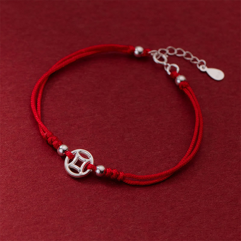 Buddha Stones 925 Sterling Silver Hollow Copper Coin Luck String Bracelet - image 2