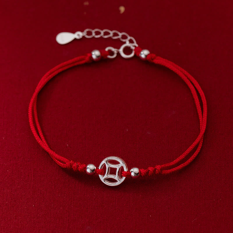 Buddha Stones 925 Sterling Silver Hollow Copper Coin Luck String Bracelet - 925 Sterling Silver(Wrist Circumference: 15-18cm) - image 1