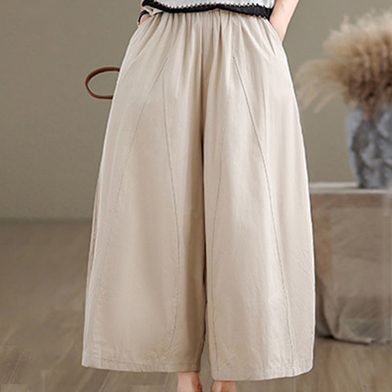 Buddha Stones Casual Plain Cotton Women's 7-8 Length Wide Leg Pants With Pockets - image 2