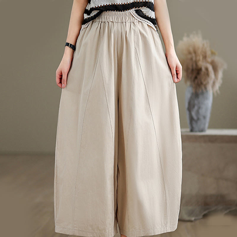 Buddha Stones Casual Plain Cotton Women's 7-8 Length Wide Leg Pants With Pockets - image 3