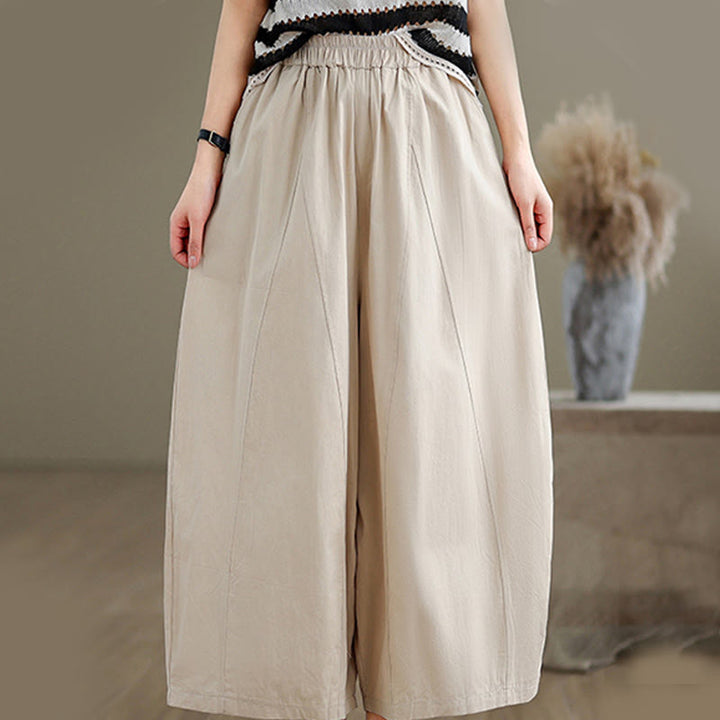 Buddha Stones Casual Plain Cotton Women's 7-8 Length Wide Leg Pants With Pockets - image 3
