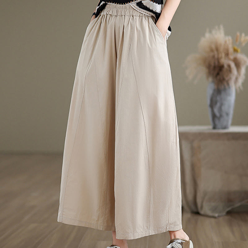 Buddha Stones Casual Plain Cotton Women's 7-8 Length Wide Leg Pants With Pockets - image 5