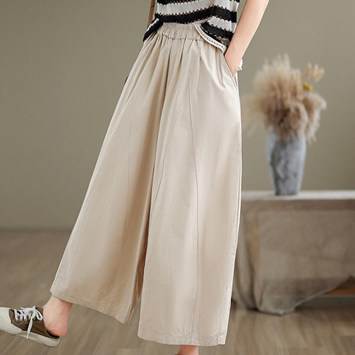 Buddha Stones Casual Plain Cotton Women's 7-8 Length Wide Leg Pants With Pockets - image 4
