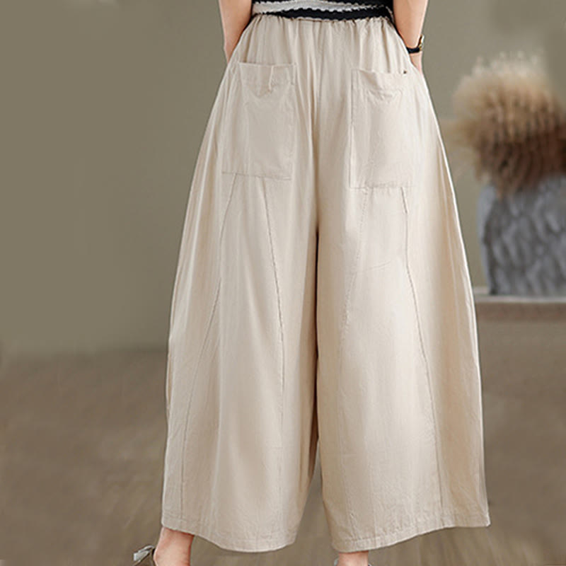Buddha Stones Casual Plain Cotton Women's 7-8 Length Wide Leg Pants With Pockets - image 5
