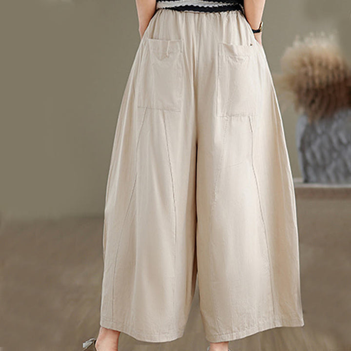 Buddha Stones Casual Plain Cotton Women's 7-8 Length Wide Leg Pants With Pockets - image 5