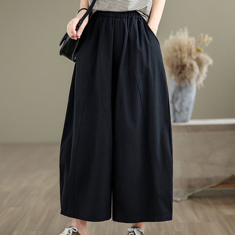 Buddha Stones Casual Plain Cotton Women's 7-8 Length Wide Leg Pants With Pockets - Black - US8-10，UK/AU12-14，EU40-42 (2XL) - image 8