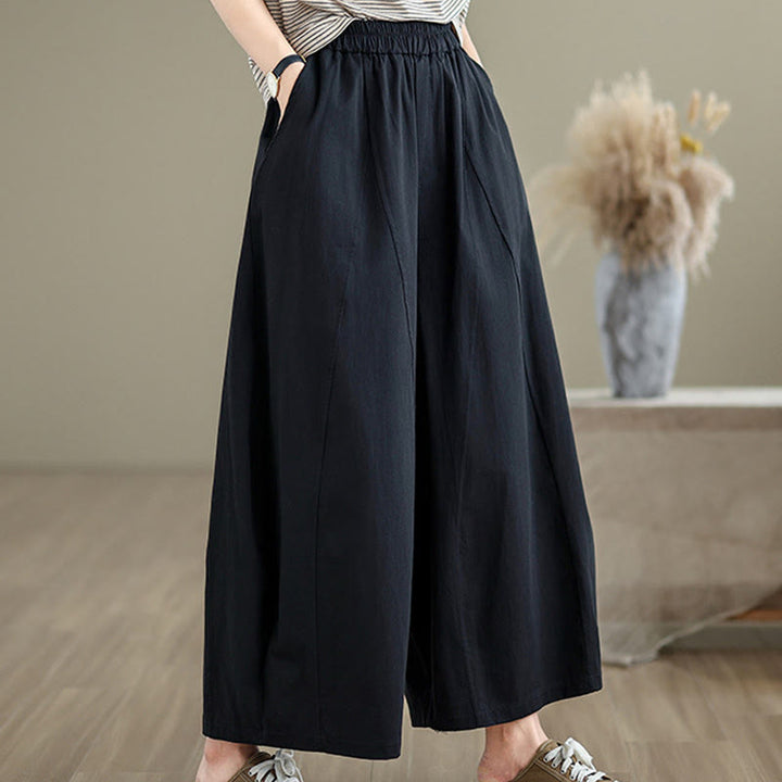 Buddha Stones Casual Plain Cotton Women's 7-8 Length Wide Leg Pants With Pockets - image 9