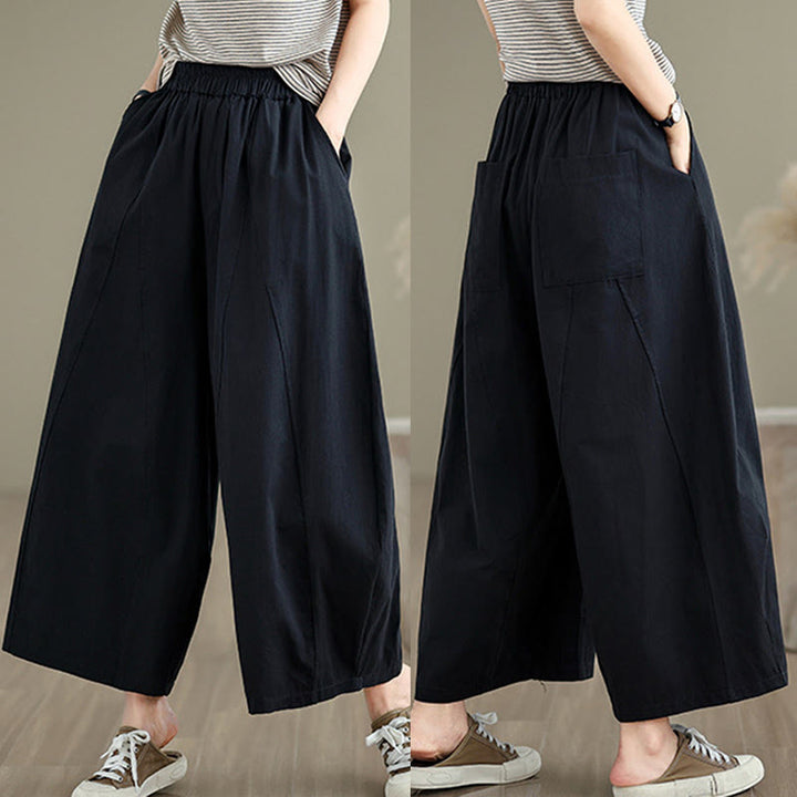 Buddha Stones Casual Plain Cotton Women's 7-8 Length Wide Leg Pants With Pockets - image 10