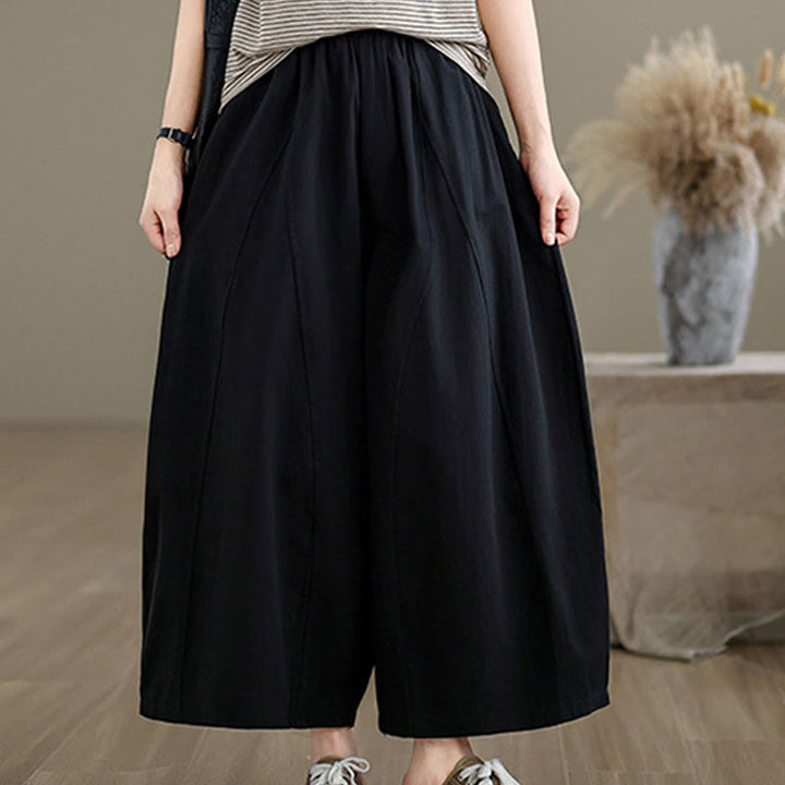 Buddha Stones Casual Plain Cotton Women's 7-8 Length Wide Leg Pants With Pockets - image 11